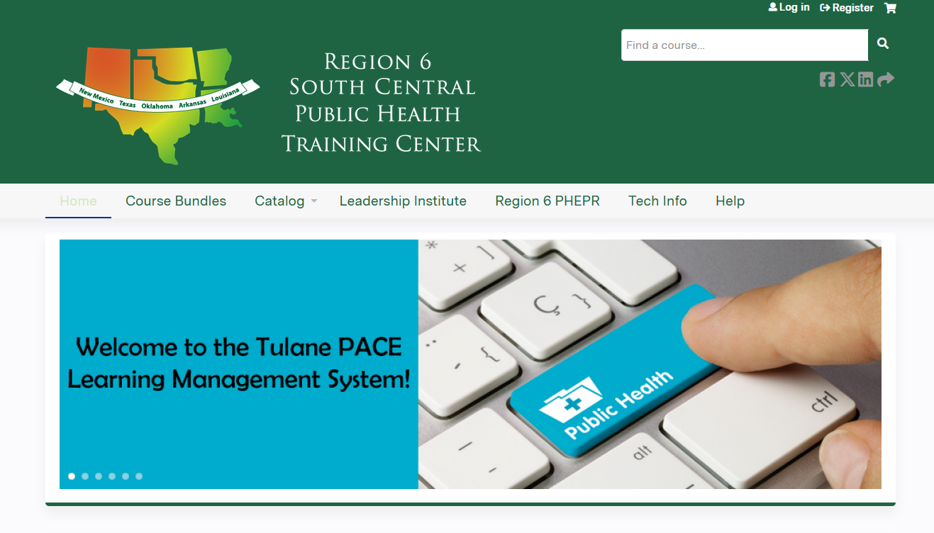 PACE-LMS A screenshot of the Tulane PACE Learning Management System homepage