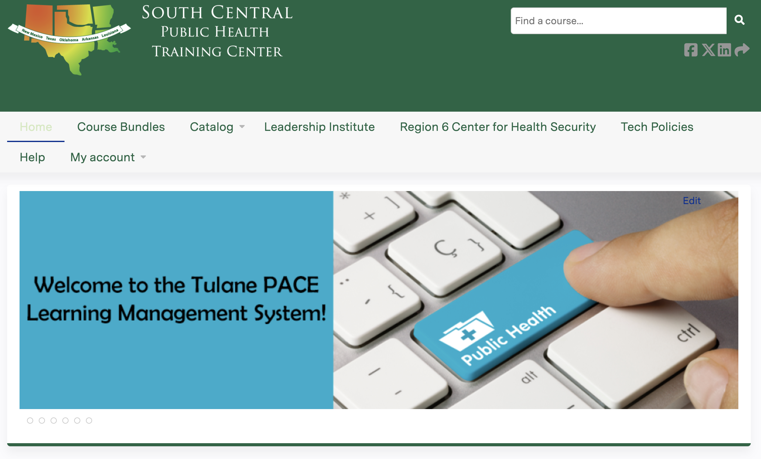 A screenshot of the Tulane PACE Learning Management System homepage