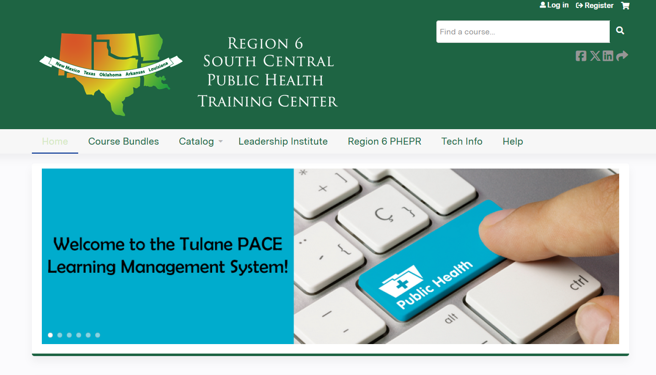 A screenshot of the Tulane PACE Learning Management System homepage